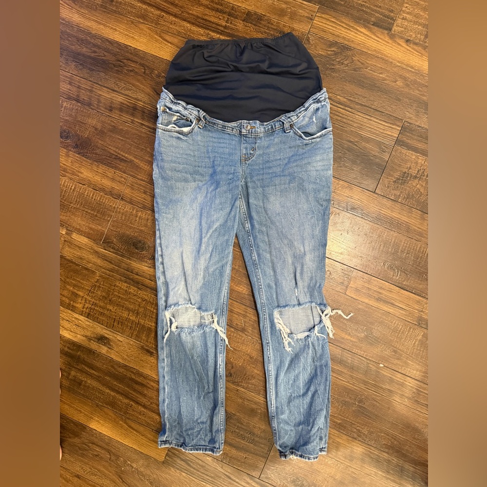 Abercrombie & Fitch Blue Distressed High-Rise
Maternity Jeans with Black Panel